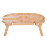 Mini isAlbi picnic table with attached benches, made of wood, perfect for outdoor gatherings and compact picnic setups.