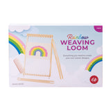 Rainbow wooden weaving loom for picnic crafts by isAlbi, featuring colorful wooden frame and weaving tools on a flat surface.