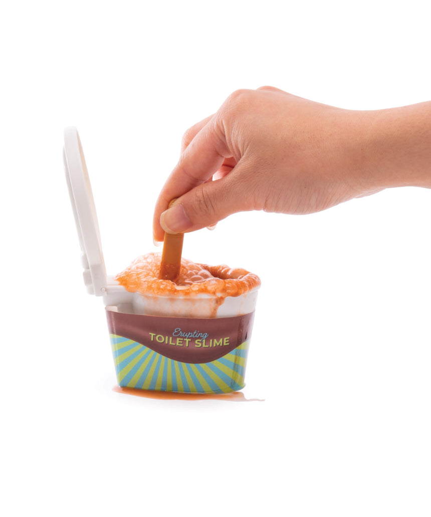 Kids' erupting toilet slime by isAlbi, colorful and gooey slime for fun, with a toilet-shaped container and playful design.