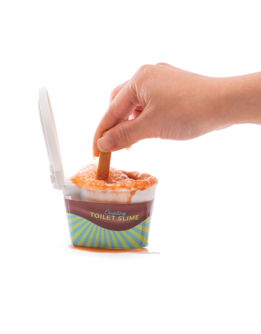 Kids' erupting toilet slime by isAlbi, colorful and gooey slime for fun, with a toilet-shaped container and playful design.