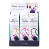 Adjustable isAlbi phone lanyard with colorful straps, designed to securely hold and carry smartphones comfortably.