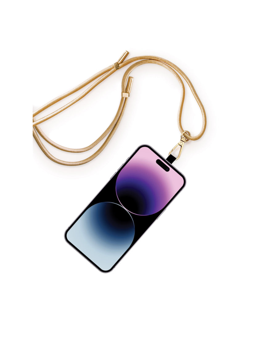 Adjustable isAlbi phone lanyard with colorful straps, designed for hands-free carrying and easy access to your phone.