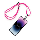 Adjustable isAlbi phone lanyard in assorted colors with a secure clip, designed for hands-free carrying and easy access.
