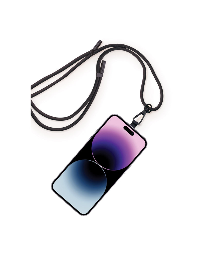 Adjustable isAlbi phone lanyard with assorted colors, featuring a secure clip for carrying smartphones comfortably.