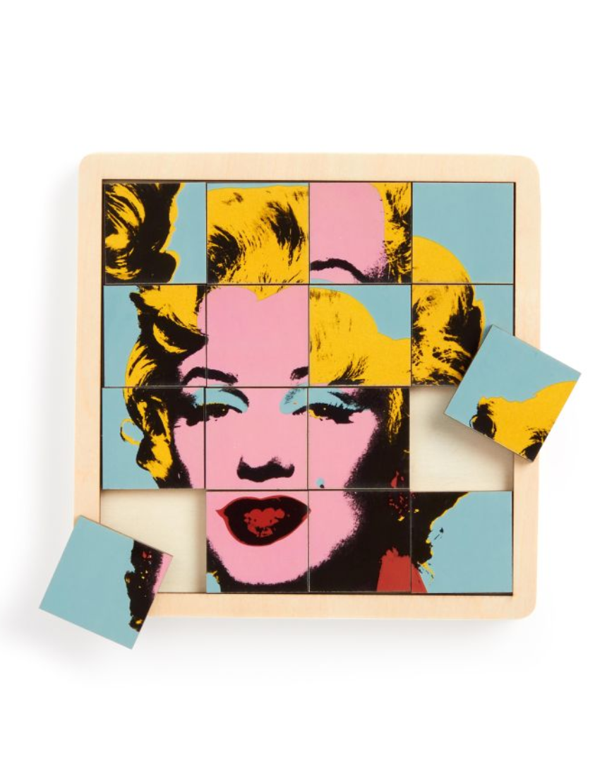 IS Gift Andy Warhol Marilyn 2-in-1 wooden puzzle featuring colorful Marilyn Monroe artwork and intricate puzzle pieces.