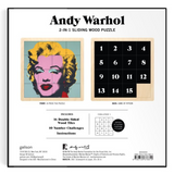 Wooden 2-in-1 puzzle featuring Andy Warhol's Marilyn Monroe artwork by IS Gift, with colorful pop art design.