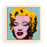 Andy Warhol Marilyn 2-in-1 wooden puzzle by IS Gift, featuring colorful Marilyn Monroe artwork and interlocking puzzle pieces.