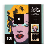 Wooden puzzle featuring Andy Warhol Marilyn Monroe artwork by IS Gift, 2-in-1 design with colorful, detailed images.