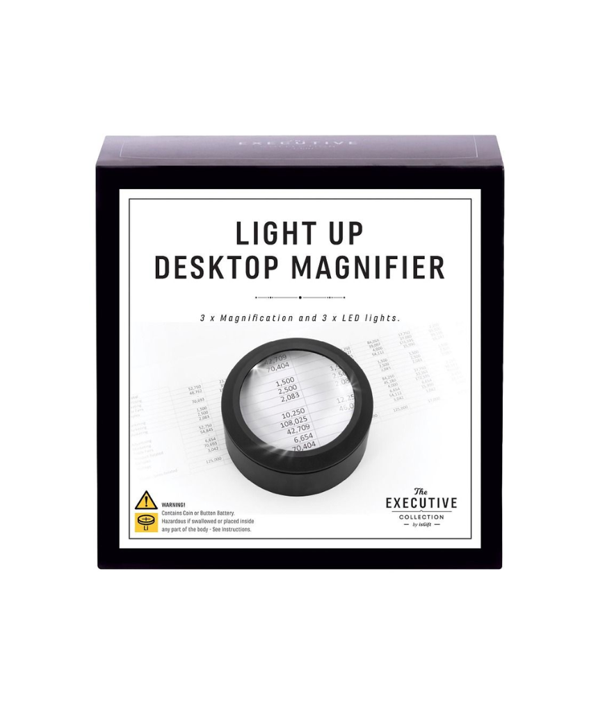 Isgift desktop magnifying glass with a clear lens and sturdy handle, ideal for detailed close-up viewing and reading.