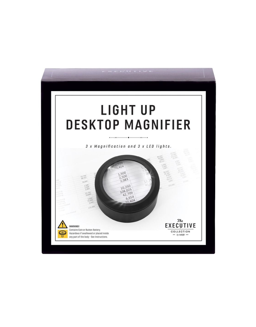Isgift desktop magnifying glass with a clear lens and sturdy handle, ideal for detailed close-up viewing and reading.