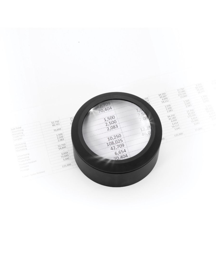 Isgift desktop magnifying glass with large glass lens and sturdy handle for detailed close-up viewing.