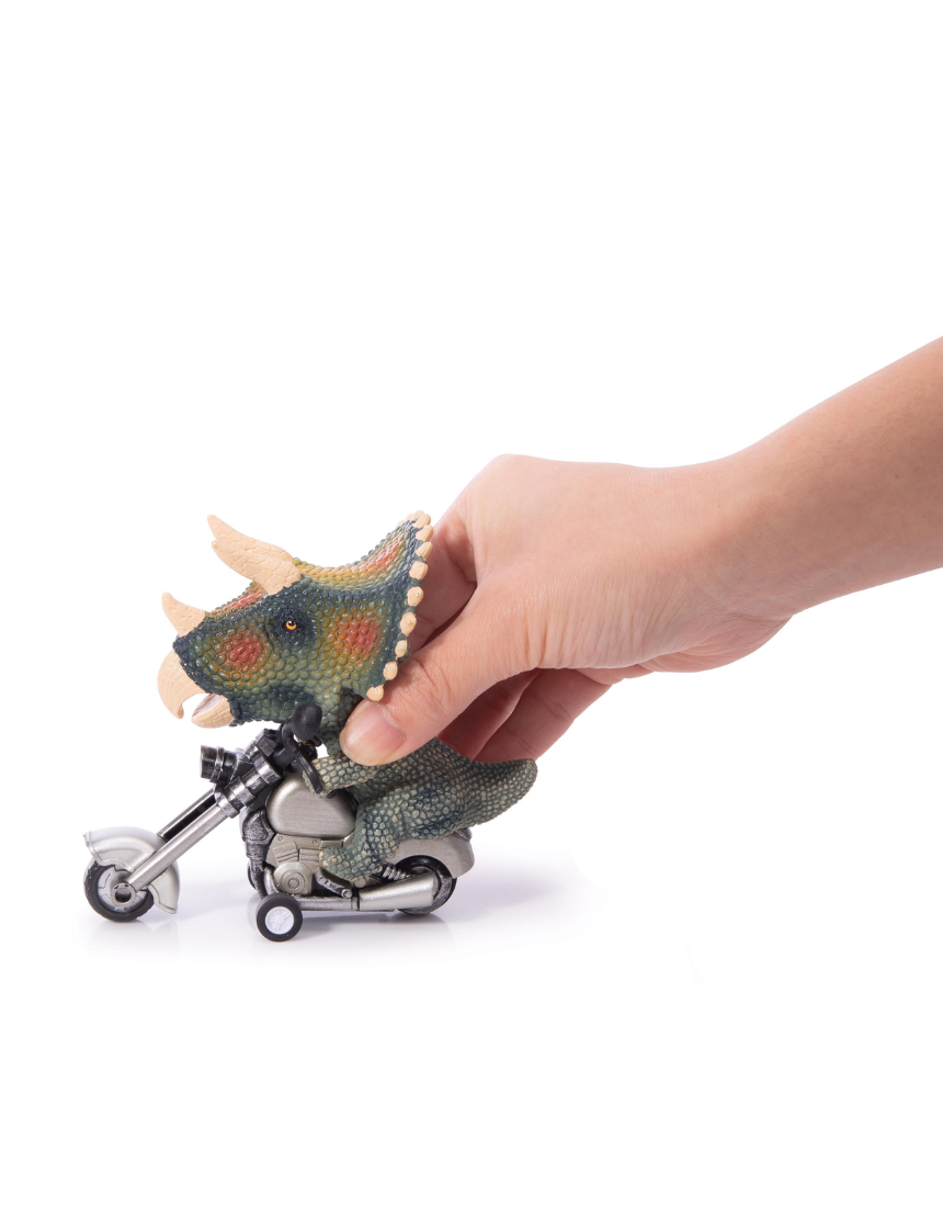 Colorful IS Gift Dino Bike toy with bright red, green, and yellow details, designed for young children learning to ride.