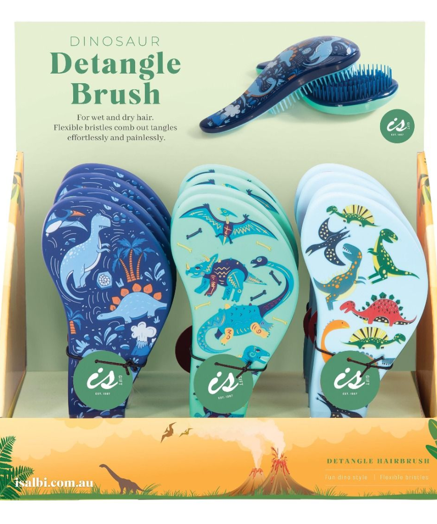 Colorful dinosaur-shaped hairbrush from Isgift, featuring a fun and playful design suitable for kids.