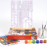 ISgift Frank Lloyd Wright Cactus and Form Paint By Number Kit showing a colorful paint palette and partially completed artwork.