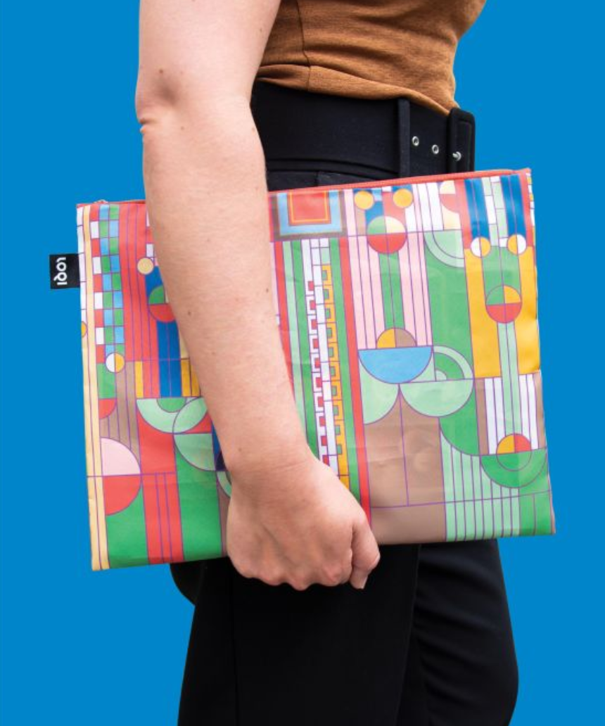 Set of three Frank Lloyd Wright zip pockets by IS Gift, featuring artistic patterns and durable fabric for everyday use.