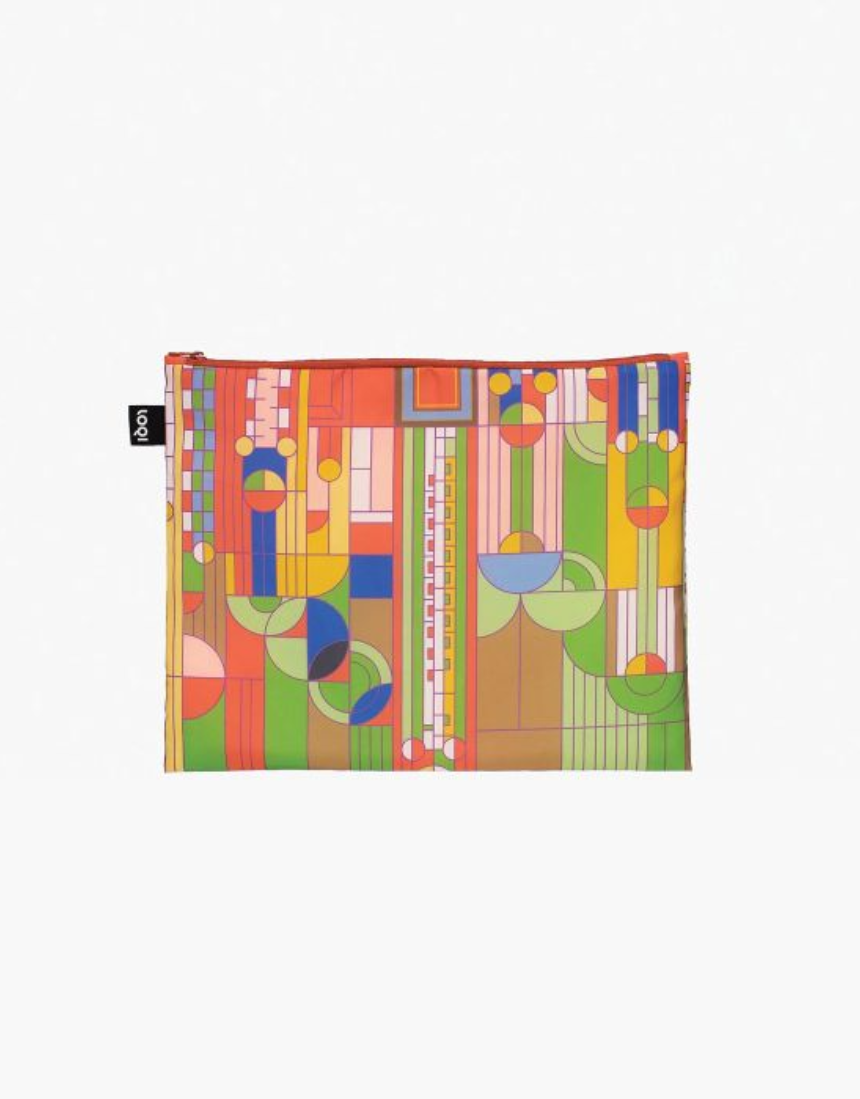 Set of three Frank Lloyd Wright zip pockets by IS Gift, featuring geometric patterns and durable fabric for everyday use.