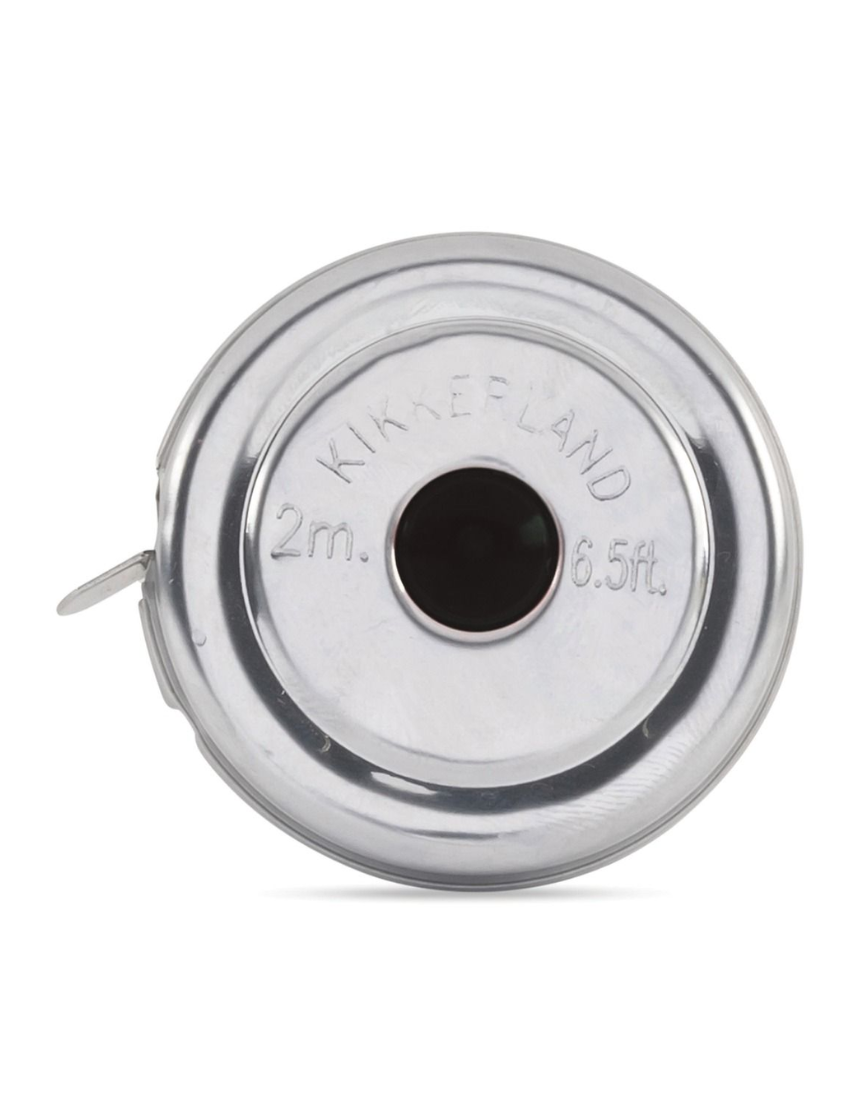 Isgift mini tape measure in black with yellow accents showing measurement markings on a white background.