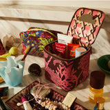Sage x Clare Delphine Small Vanity Case in Garnet, a stylish cosmetic and toiletry bag with a textured fabric finish.