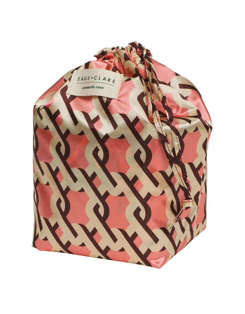 Sage x Clare Delphine small vanity case in garnet with floral pattern, compact cosmetic and toiletry bag for travel and organization.