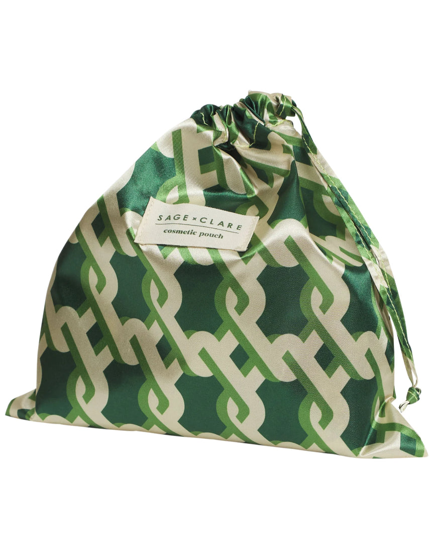 Sage x Clare Delphine Cosmetic Pouch in Anise, a stylish floral toiletry bag with zipper closure and spacious interior.