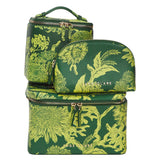 Sage x Clare Delphine Anise cosmetic pouch with floral pattern, compact toiletry bag for makeup and accessories.
