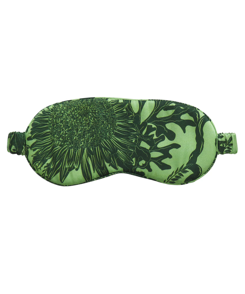 Sage x Clare Delphine Silk Eye Mask in Key Lime with floral design, soft fabric, and comfortable fit for relaxing sleep.