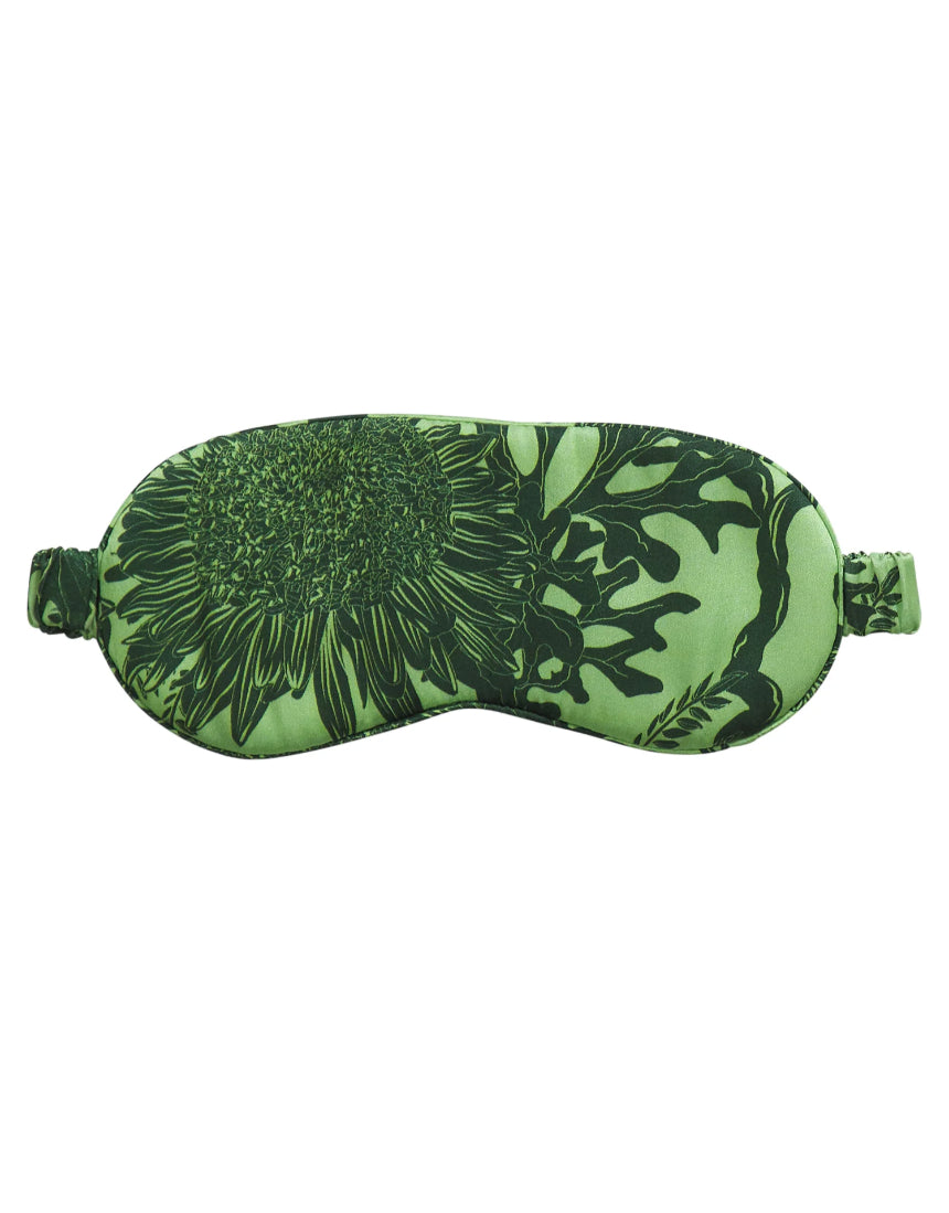 Sage x Clare Delphine Silk Eye Mask in Key Lime with floral design, soft fabric, and comfortable fit for relaxing sleep.