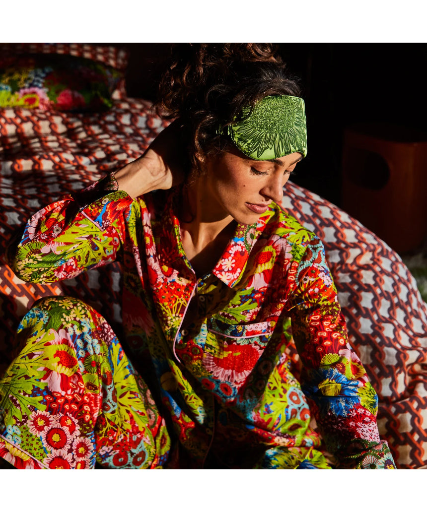 Sage x Clare Delphine Silk Eye Mask in Key Lime with soft fabric and elegant design for restful sleep and relaxation.
