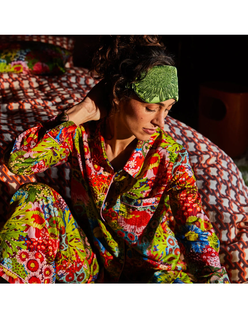 Sage x Clare Delphine Silk Eye Mask in Key Lime with soft fabric and elegant design for restful sleep and relaxation.