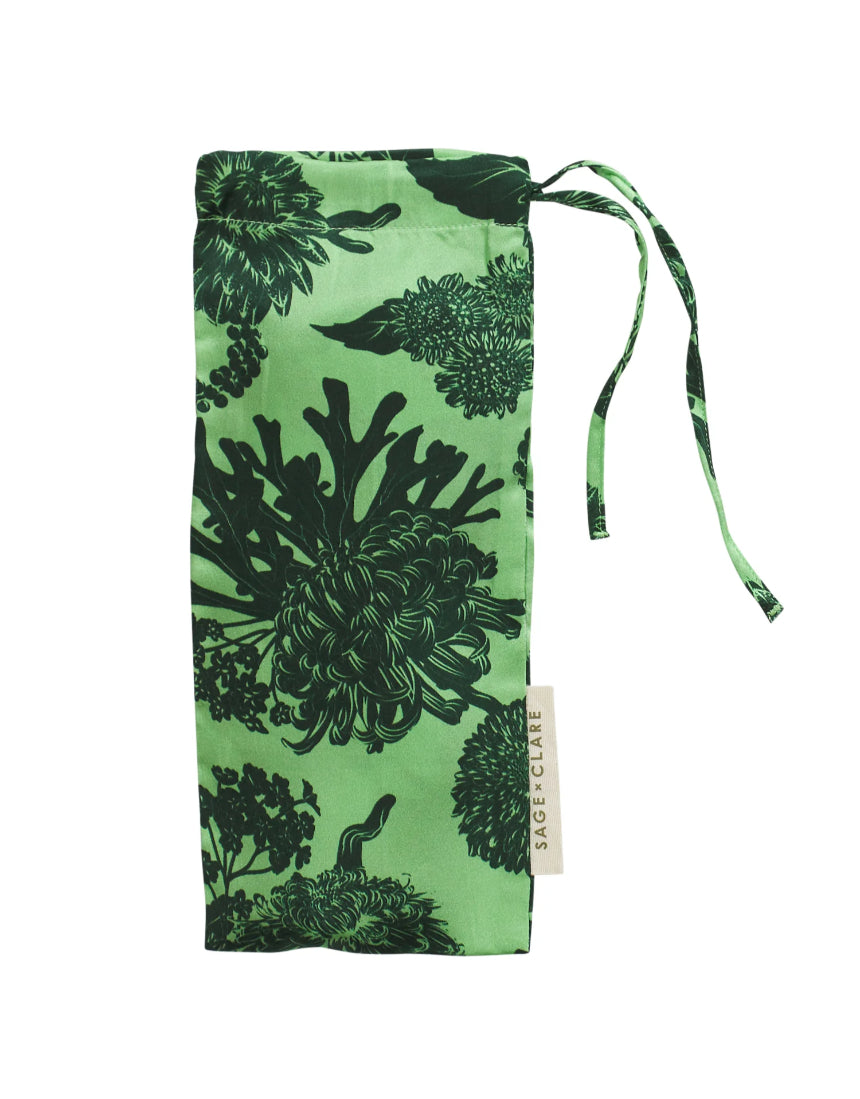 Sage x Clare Delphine silk eye mask in Key Lime with soft fabric and elegant design for sleep and relaxation.