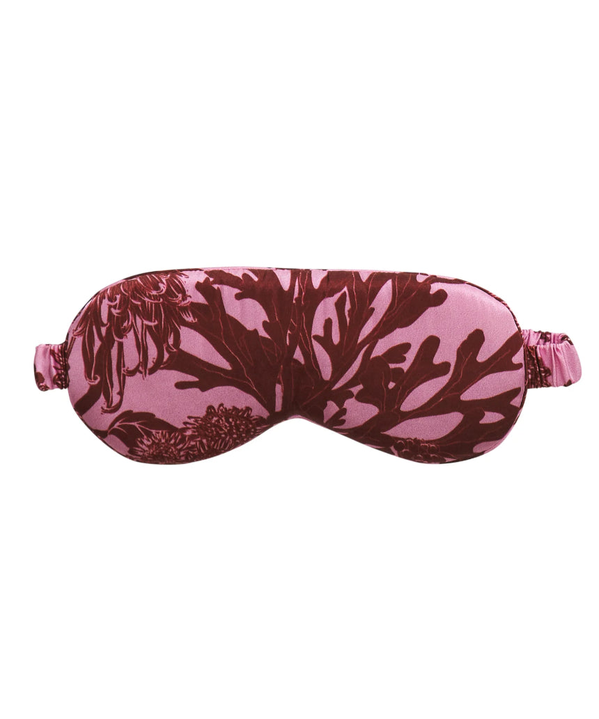 Sage x Clare Delphine Silk Eye Mask in orchid color, soft fabric with elegant design for restful sleep and relaxation.