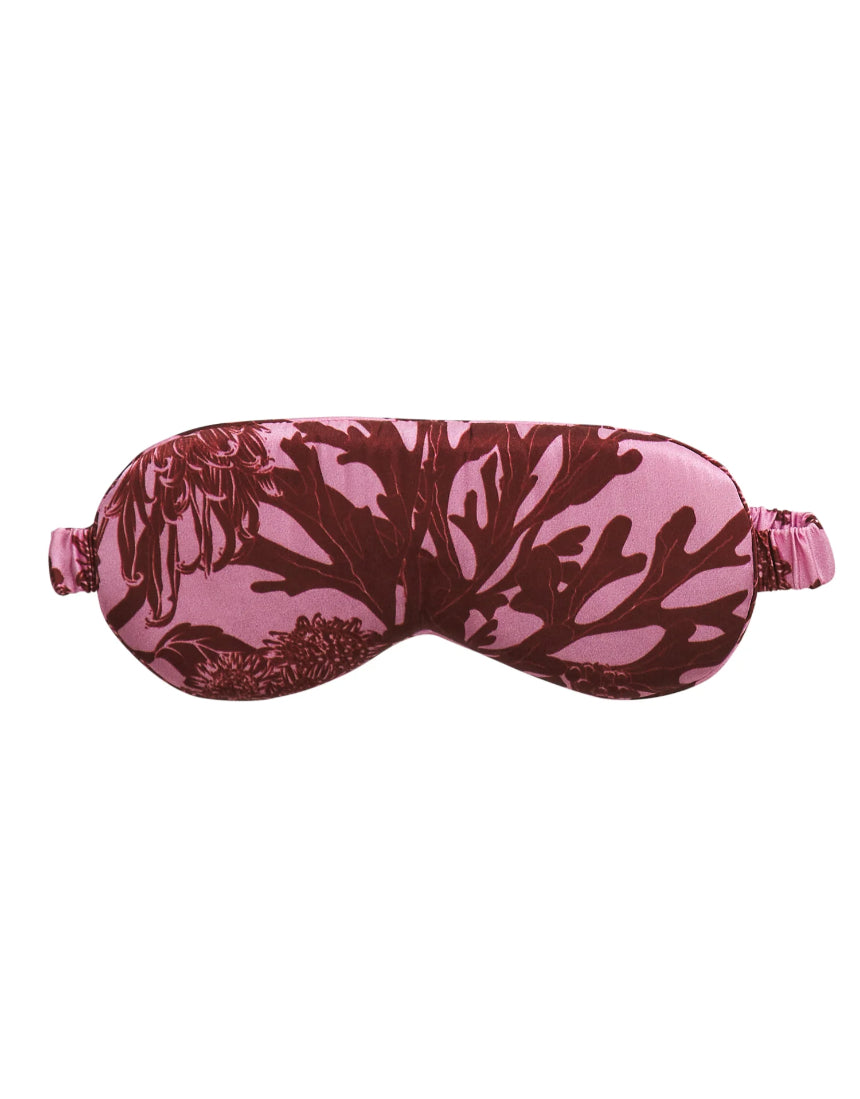 Sage x Clare Delphine Silk Eye Mask in orchid color, soft fabric with elegant design for restful sleep and relaxation.