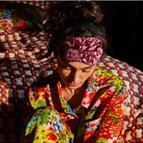 Sage x Clare Delphine Silk Eye Mask in orchid color, soft and luxurious with floral pattern for comfortable sleep.