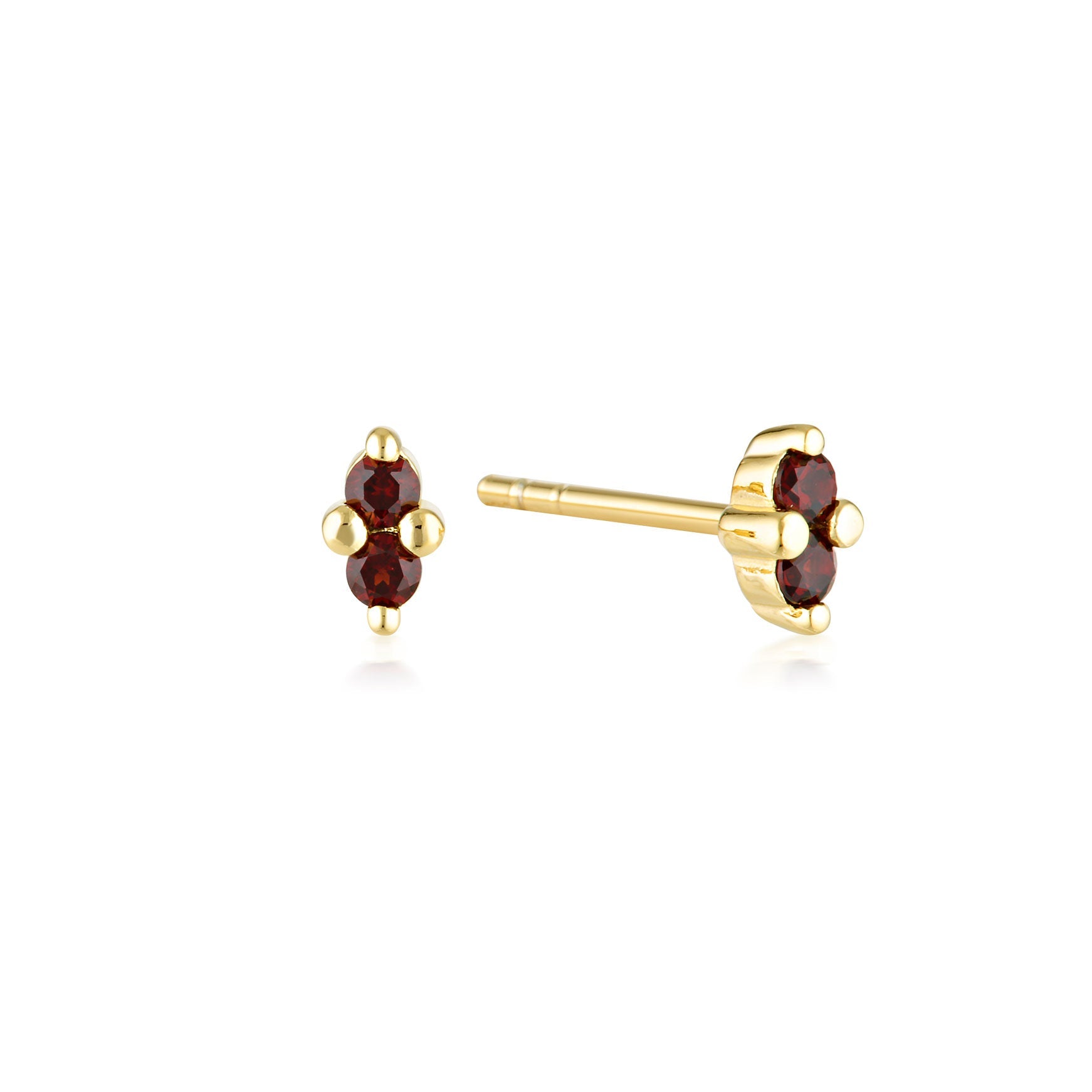 Linda Tahija January birthstone stud earrings featuring garnet gemstones set in gold.
