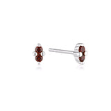 Silver January birthstone stud earrings featuring garnet gemstones by Linda Tahija, elegant and sparkling jewelry accessory.