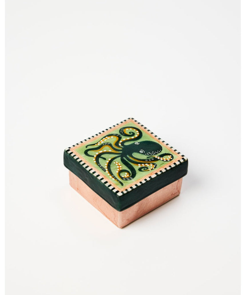 Jones & Co Mariner Box Octopus jewelry box featuring a detailed octopus design with a navy blue finish and decorative accents.