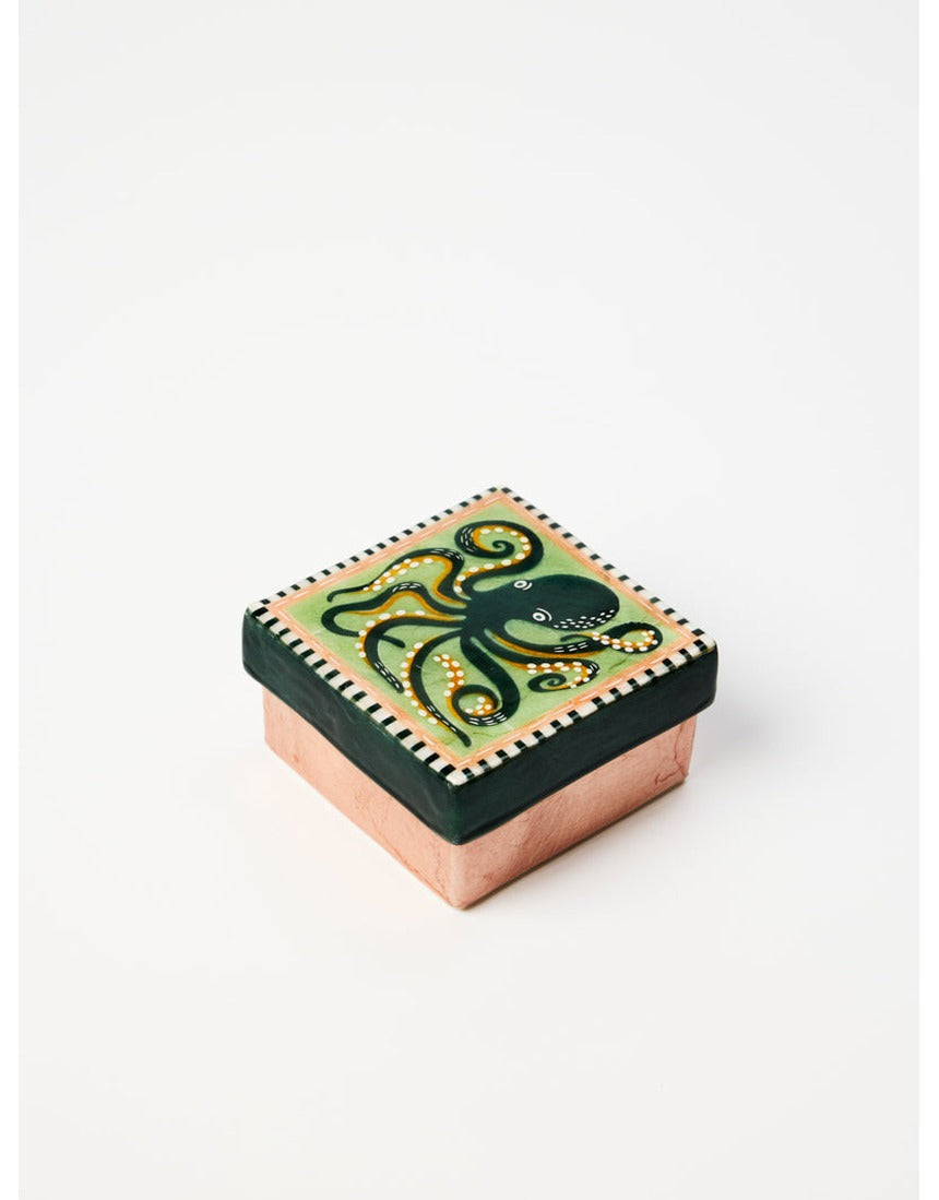 Jones & Co Mariner Box Octopus jewelry box featuring a detailed octopus design with a navy blue finish and decorative accents.