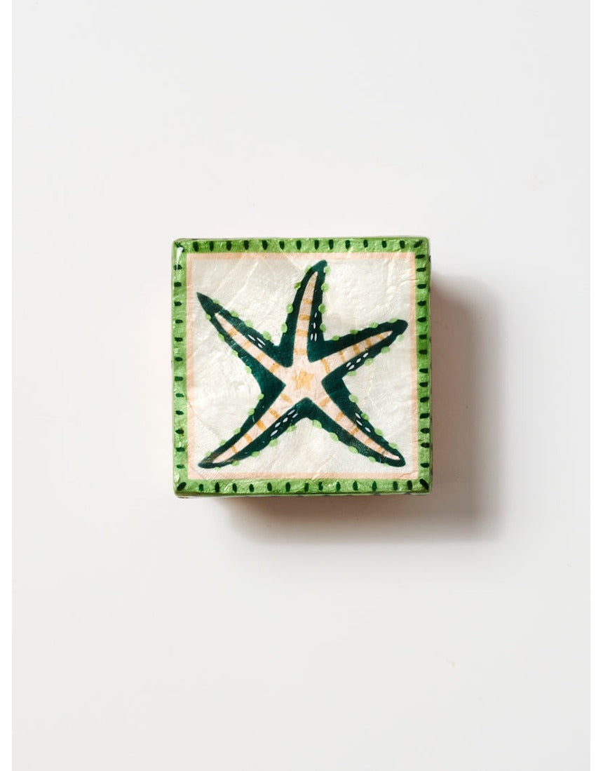 Jones & Co Mariner Box Starfish jewelry box with starfish design on a white background.