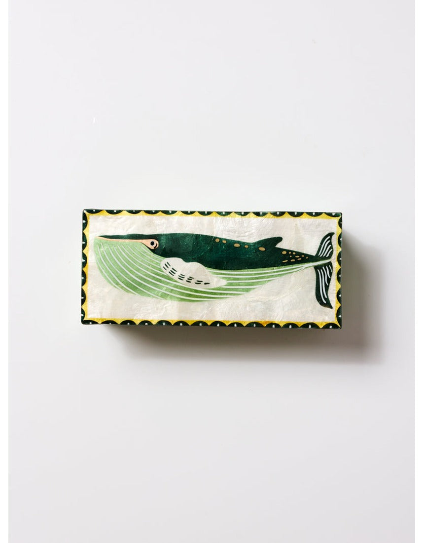 Jones & Co Mariner Box Whale jewelry box with a whale design, featuring a wooden finish and decorative maritime details.