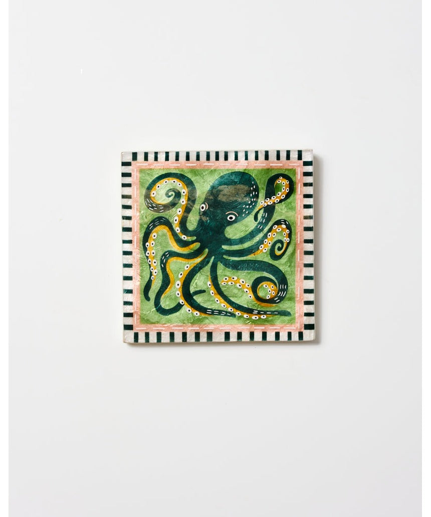 Jones & Co Mariner Wall Art featuring a detailed octopus illustration on canvas for ocean-inspired home decor.