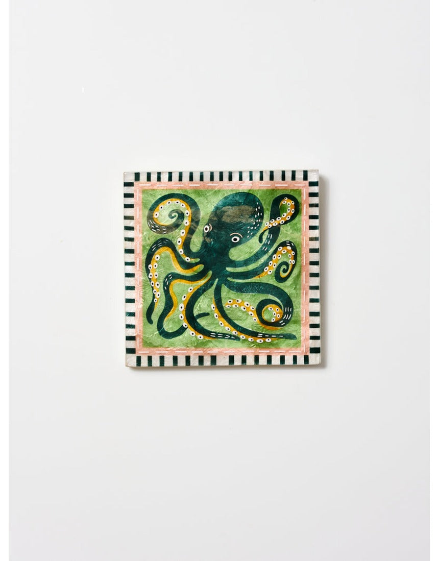Jones & Co Mariner Wall Art featuring a detailed octopus illustration on canvas for ocean-inspired home decor.