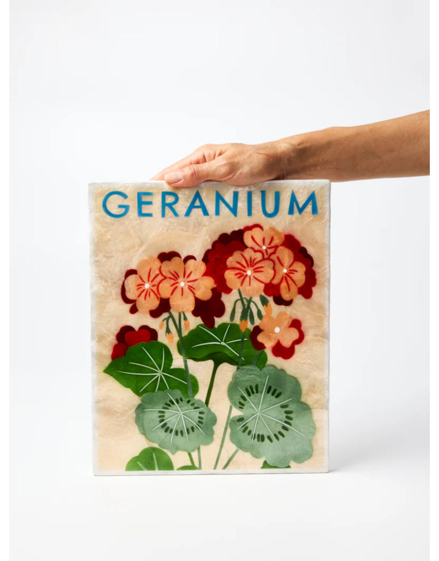 Jones & Co Market Wall Art featuring vibrant geranium floral design on textured background, perfect for home decor.
