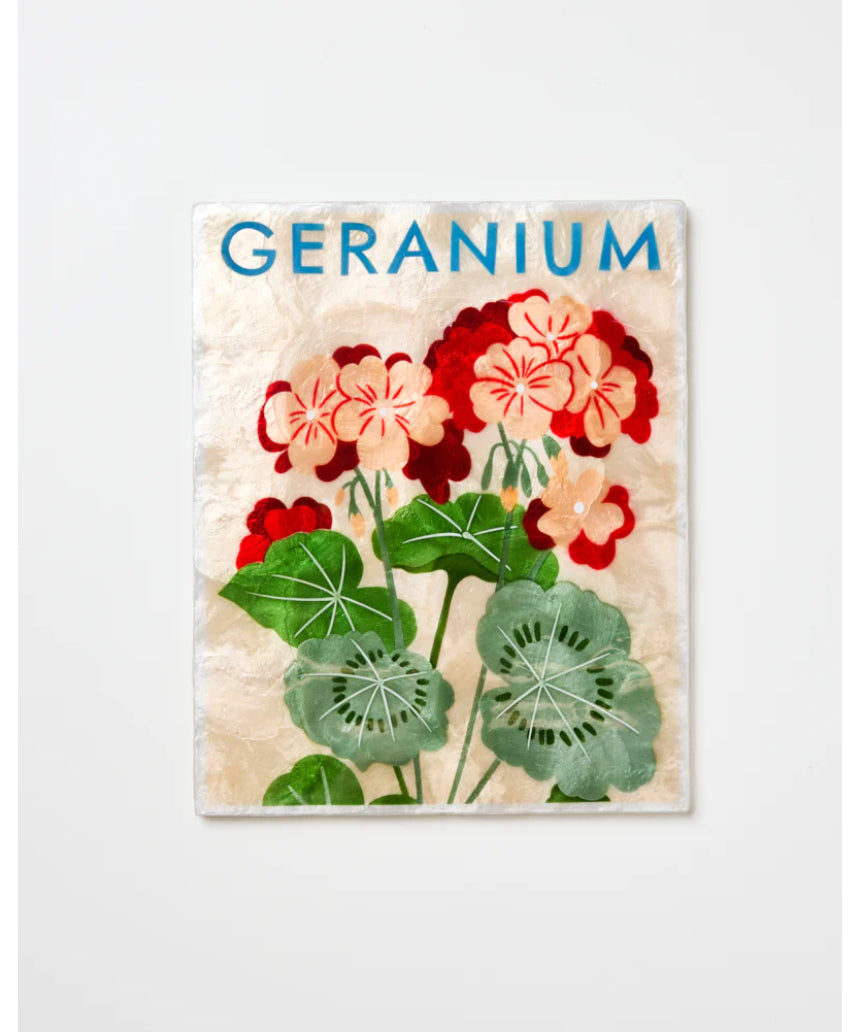 Jones & Co Market Wall Art featuring vibrant geranium flowers in a decorative wall display.