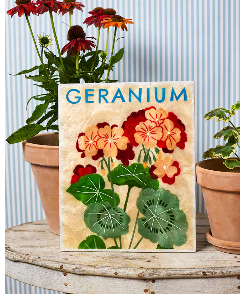Jones & Co Market Wall Art featuring vibrant geranium floral design on a textured background for home decor.
