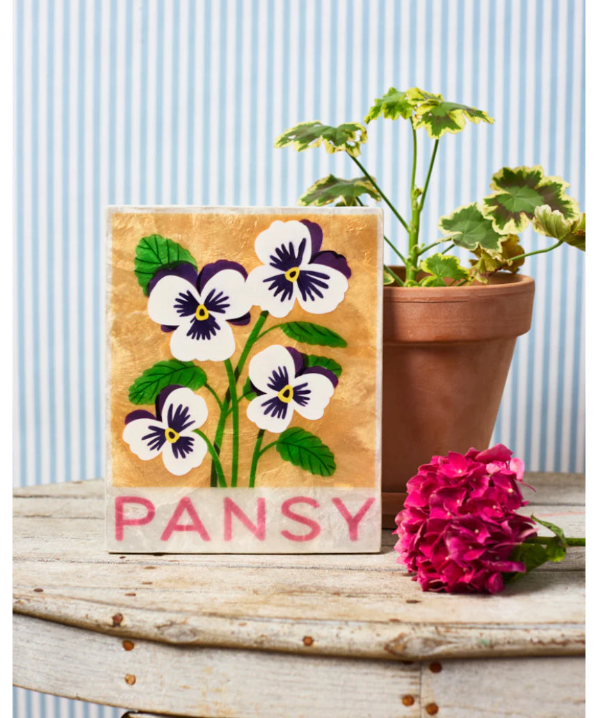 Jones & Co Market Wall Art featuring a vibrant Pansy flower illustration on a stylish wall art print.