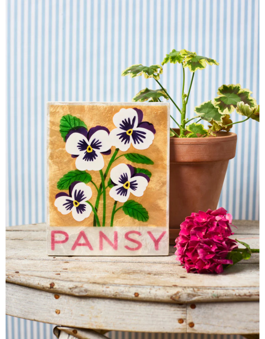 Jones & Co Market Wall Art featuring a vibrant Pansy flower illustration on a stylish wall art print.