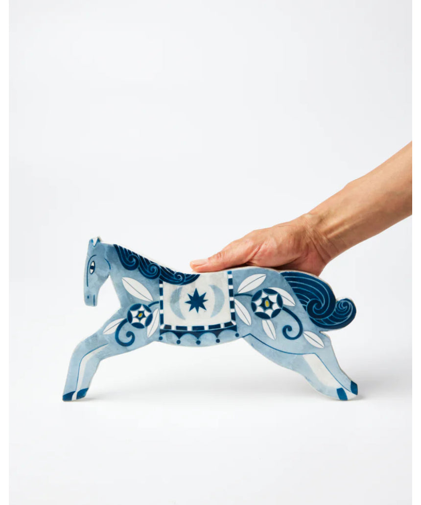 Jones & Co Paloma Wall Art featuring a blue horse illustration, vibrant and detailed artwork perfect for modern home decor.