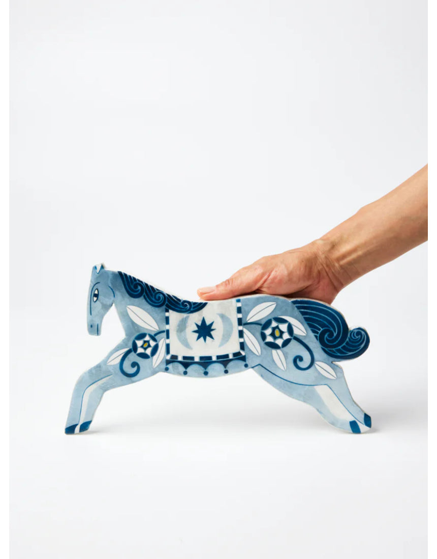 Jones & Co Paloma Wall Art featuring a blue horse illustration, vibrant and detailed artwork perfect for modern home decor.