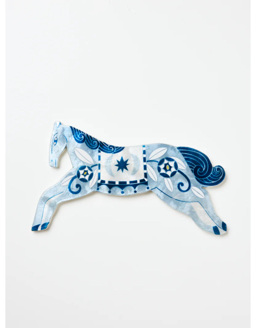 Jones & Co Paloma Wall Art featuring a blue horse illustration, vibrant and decorative wall decor for modern interiors.