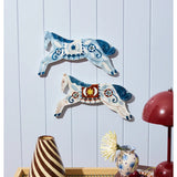 Jones & Co blue horse Paloma wall art featuring a vibrant, stylized horse design on a textured background.